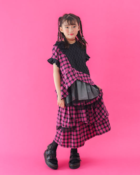 チェックヘムプリーツレイヤードブラウス [ 162-0605-1]