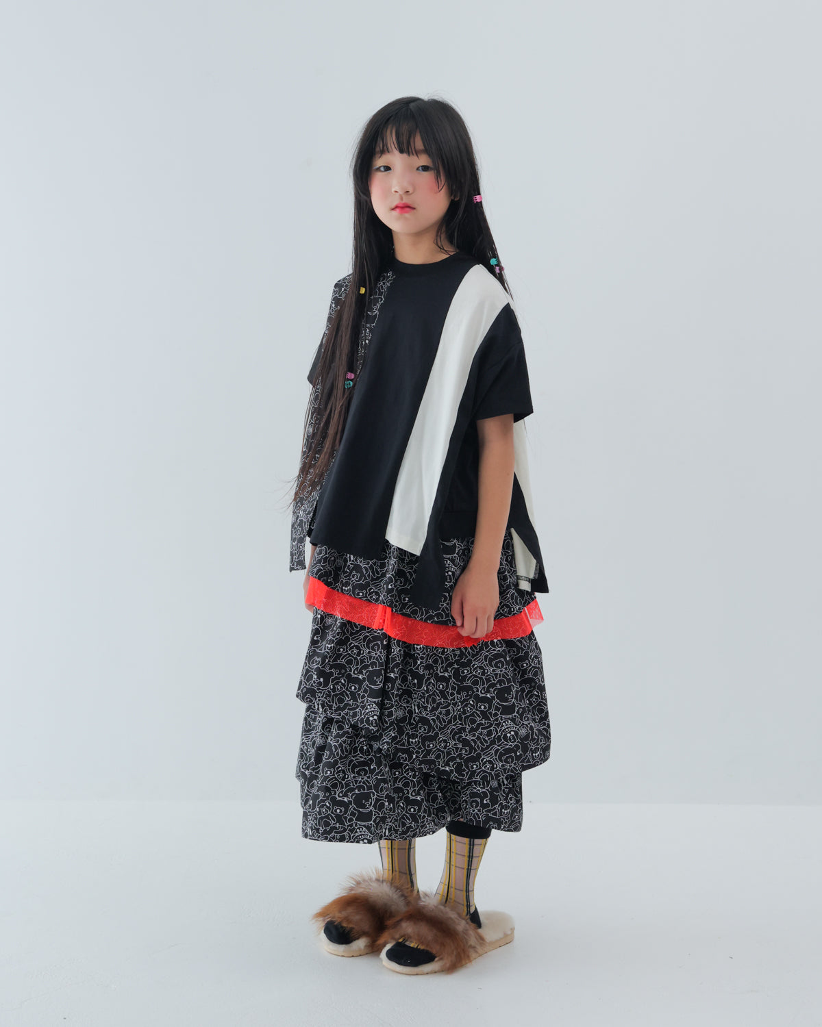 ストライプ風配色 t シャツ [162-1401-1]