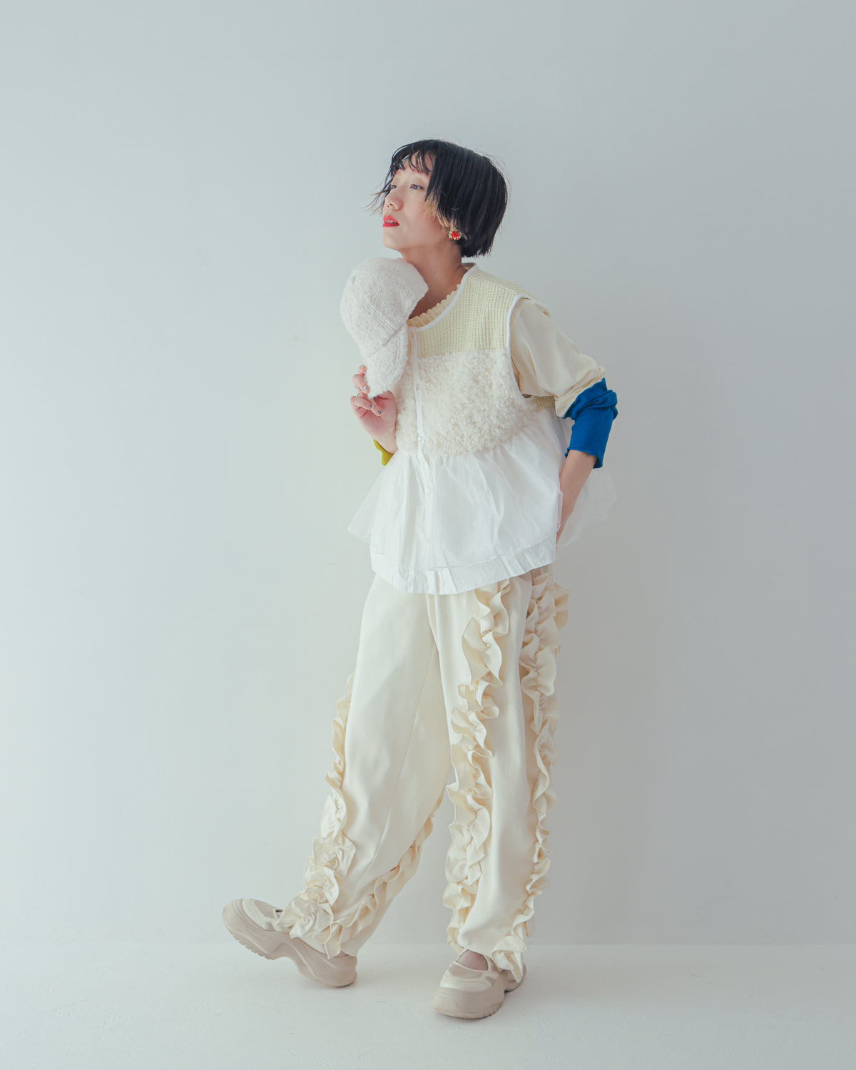 ファーニットフリルベスト ladies    [352-0301-2]