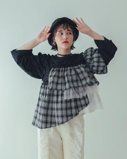 チェックレイヤードブラウス  ladies  [352-0603-2]