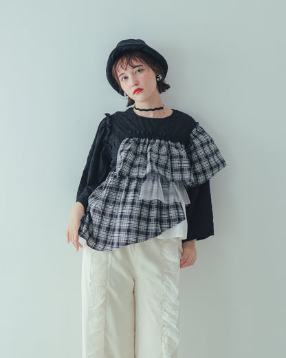 チェックレイヤードブラウス  ladies  [352-0603-2]
