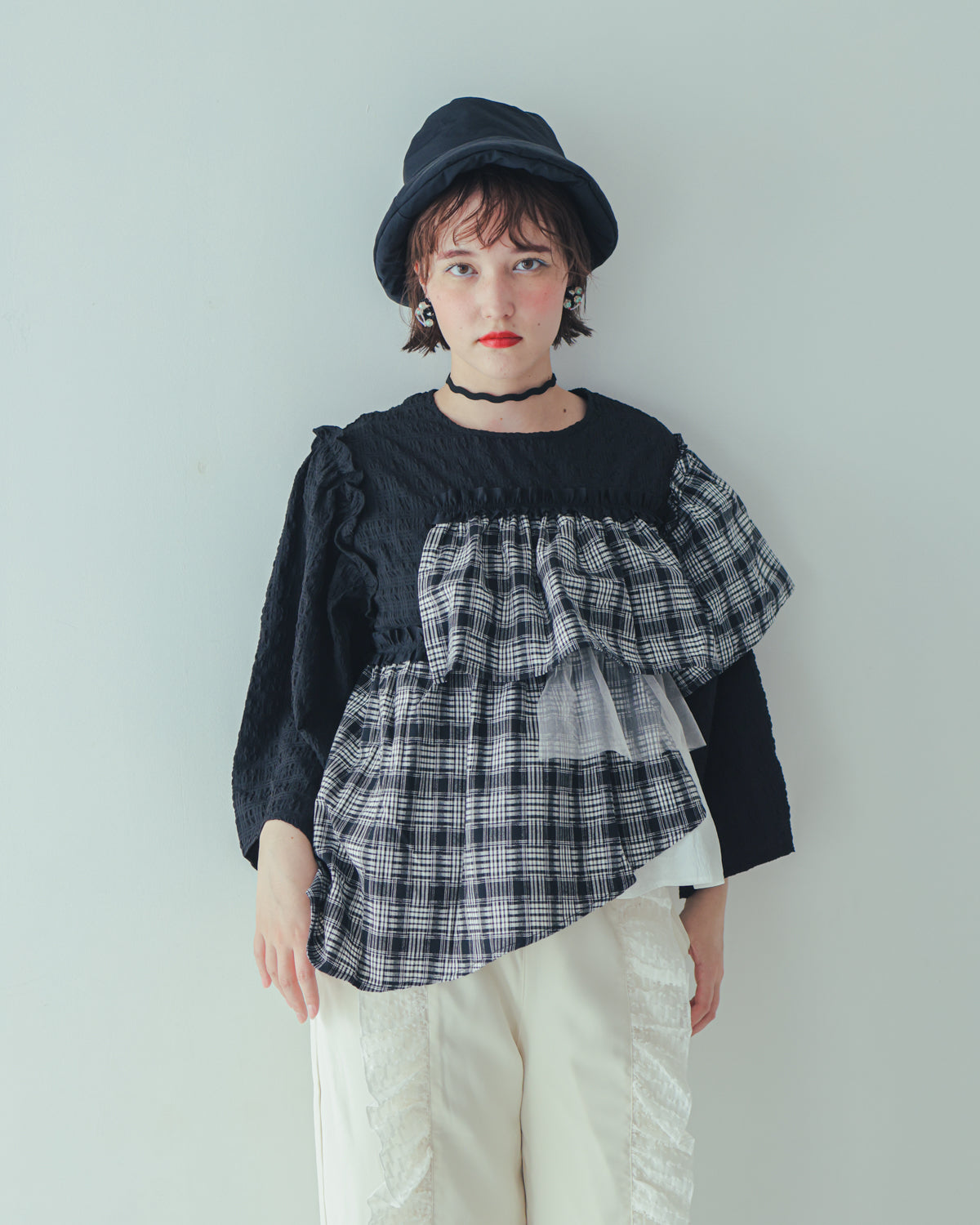 チェックレイヤードブラウス  ladies  [352-0603-2]