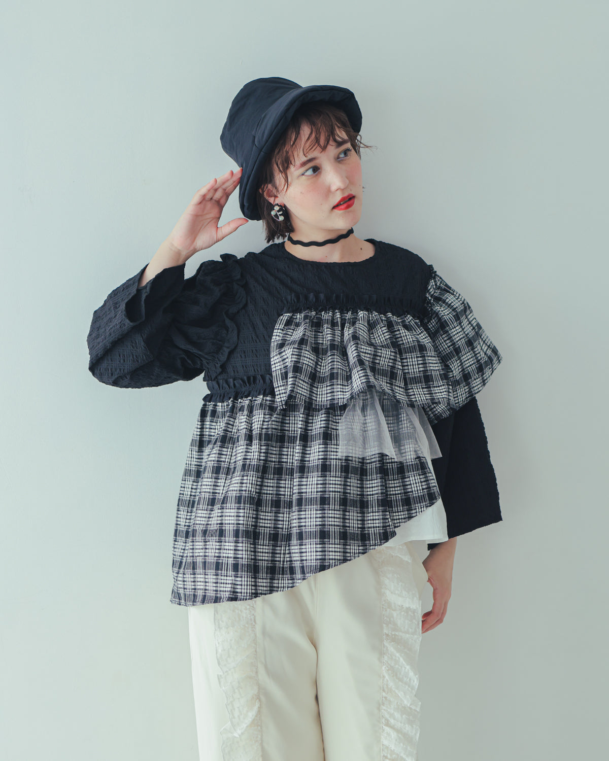 チェックレイヤードブラウス  ladies  [352-0603-2]