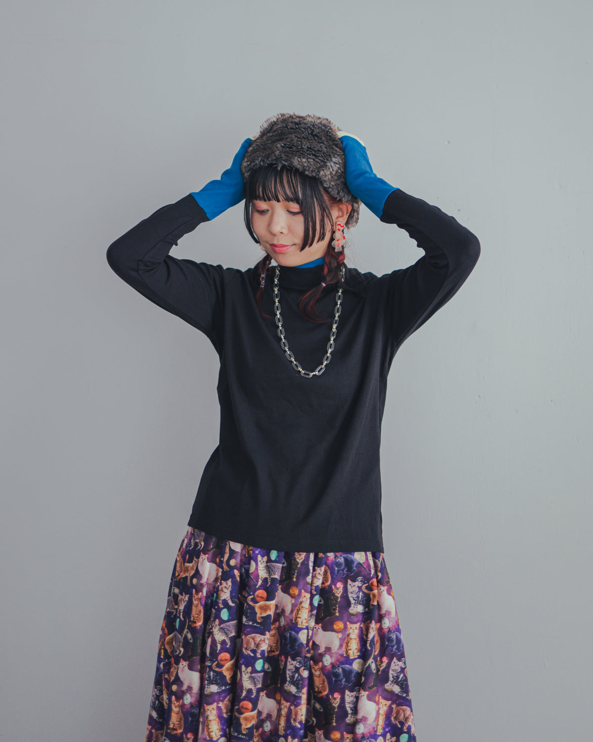 配色フィンガーハイネックtee  ladies   [352-1403-2]