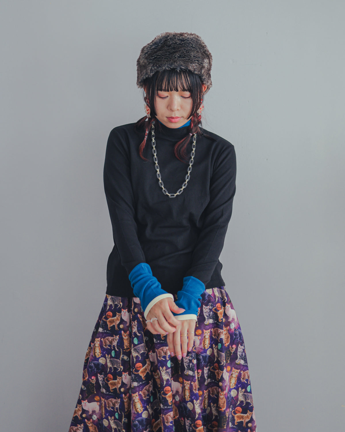 配色フィンガーハイネックtee  ladies   [352-1403-2]