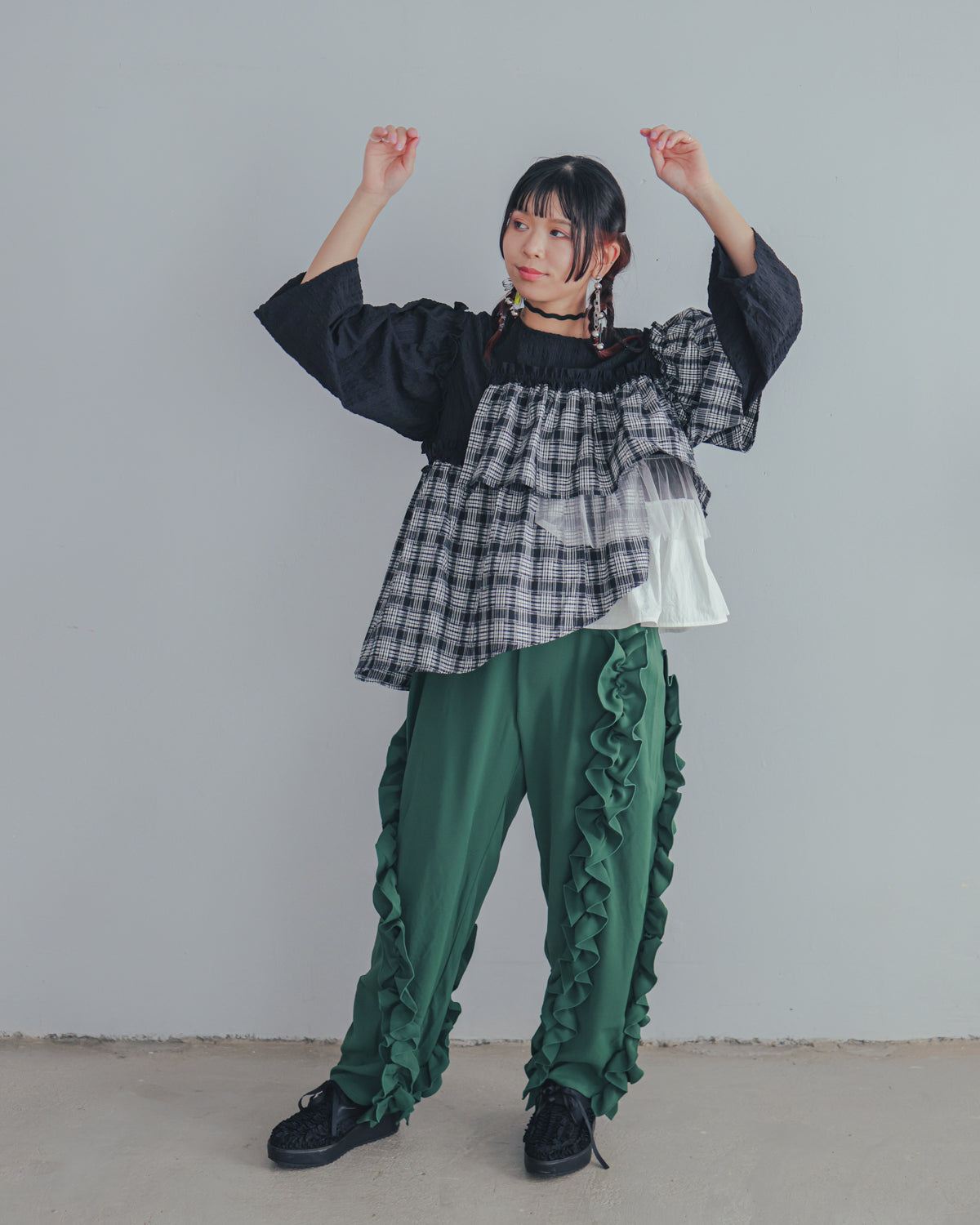 チェックレイヤードブラウス  ladies  [352-0603-2]