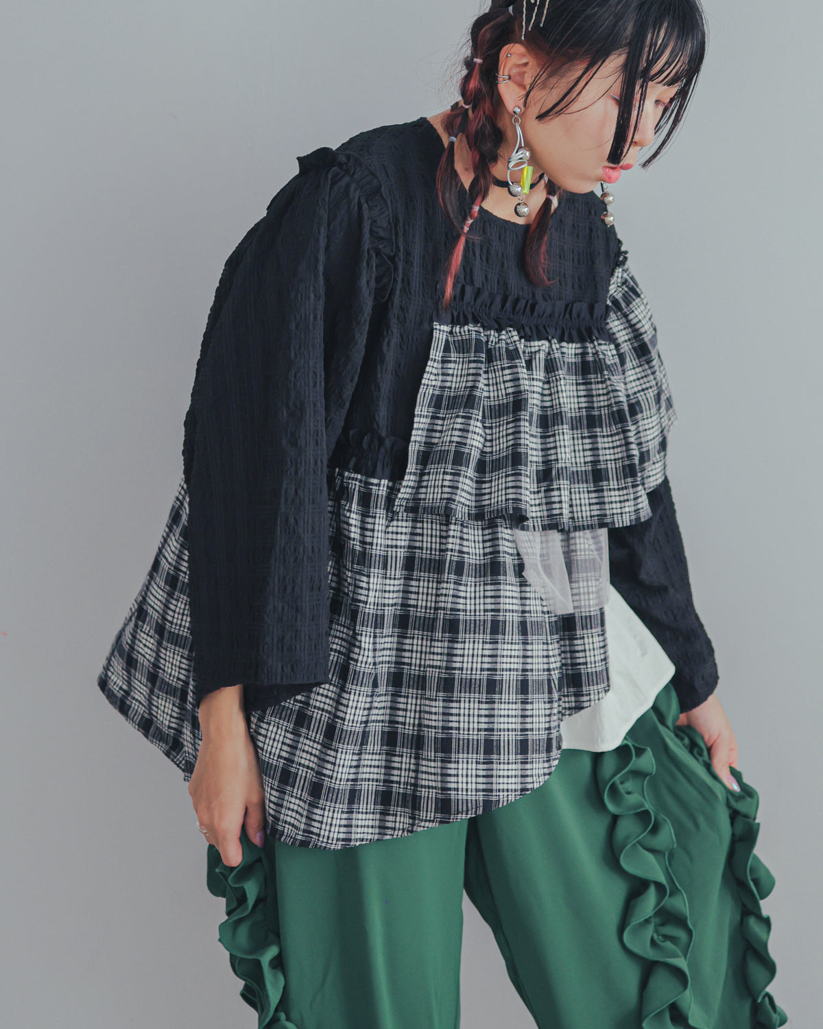 チェックレイヤードブラウス  ladies  [352-0603-2]