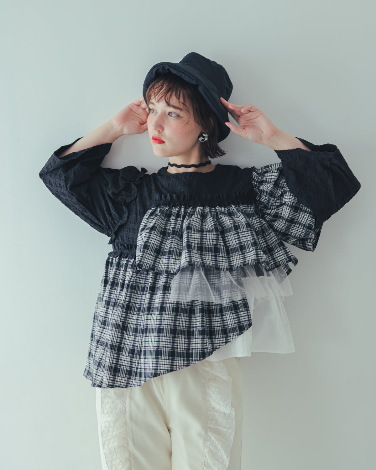 チェックレイヤードブラウス  ladies  [352-0603-2]