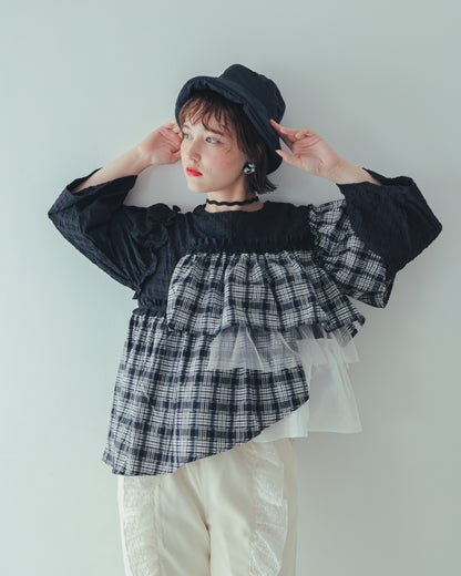 チェックレイヤードブラウス  ladies  [352-0603-2]