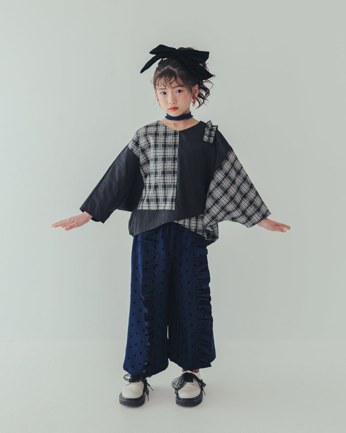 フロッキードットフリルワイドパンツ     [352-0903-1]
