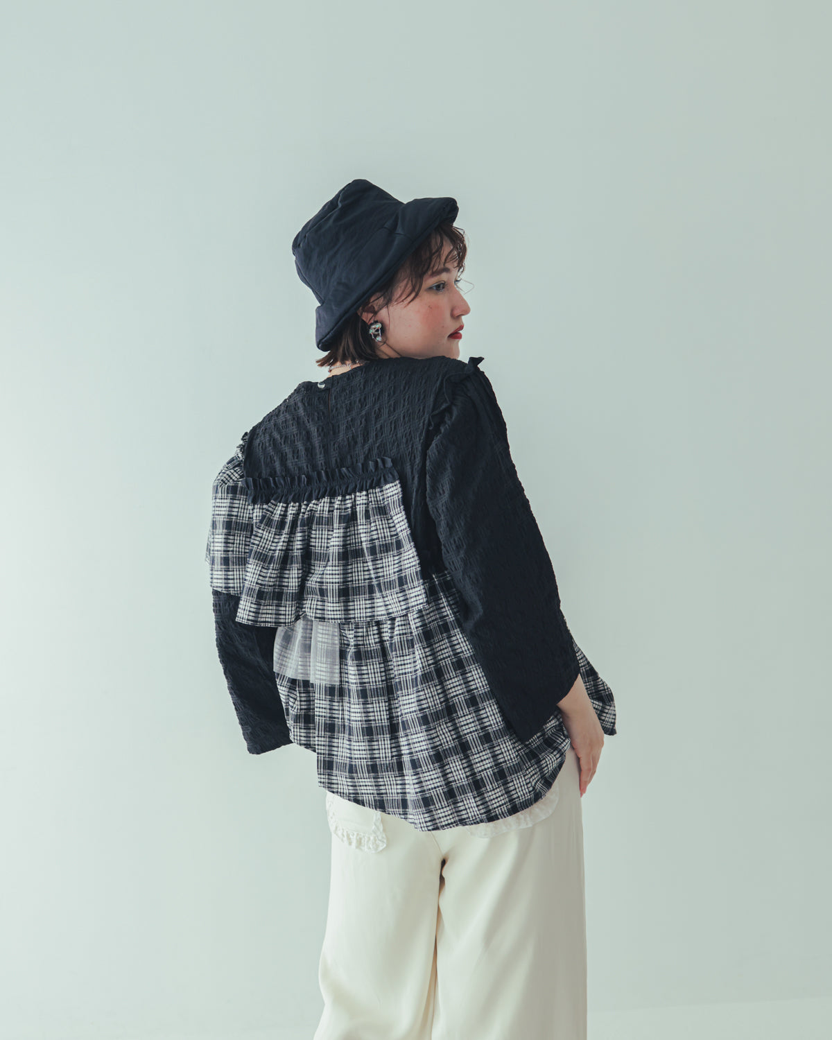 チェックレイヤードブラウス  ladies  [352-0603-2]