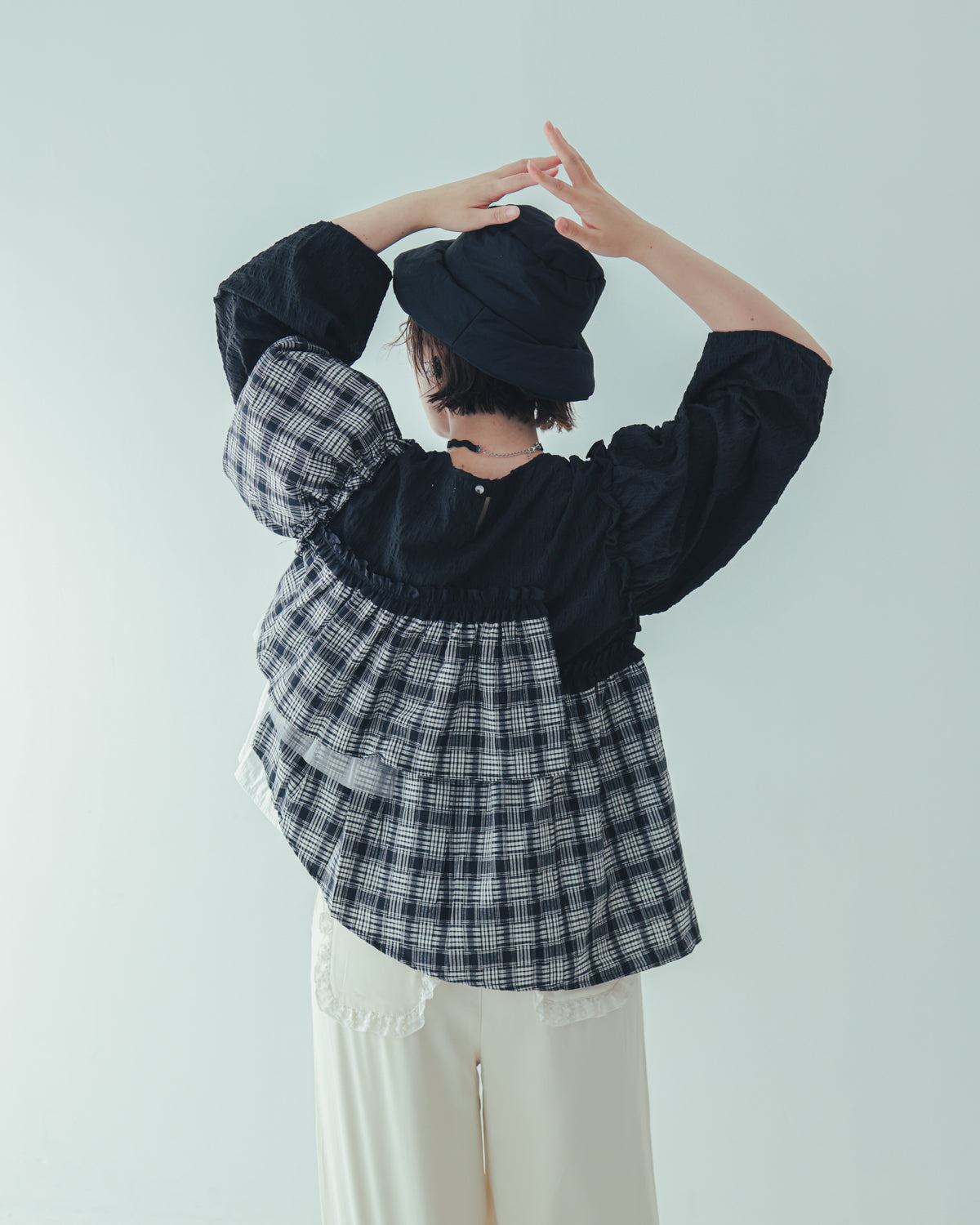 チェックレイヤードブラウス  ladies  [352-0603-2]