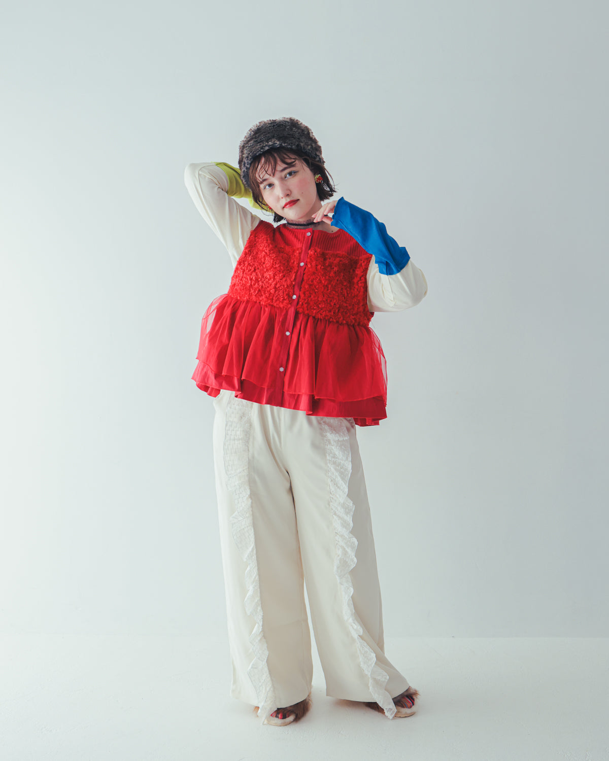 フリンジフリルワイドパンツ ladies   [352-0902-2]