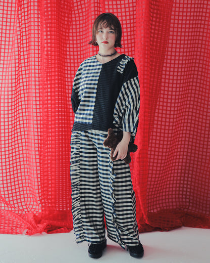 ブロックチェックフリンジドルマンブラウス  ladies  [352-0605-2]