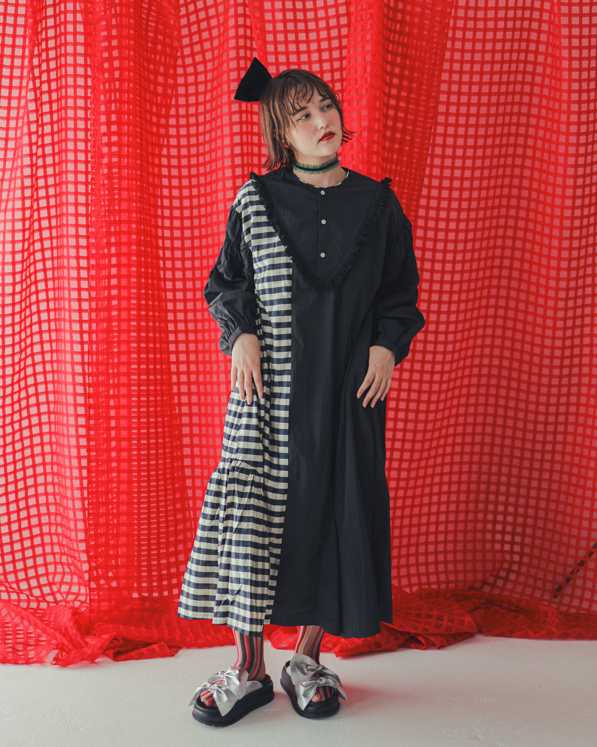 2ピースブロックチェックワンピース ladies  [352-0103-2]