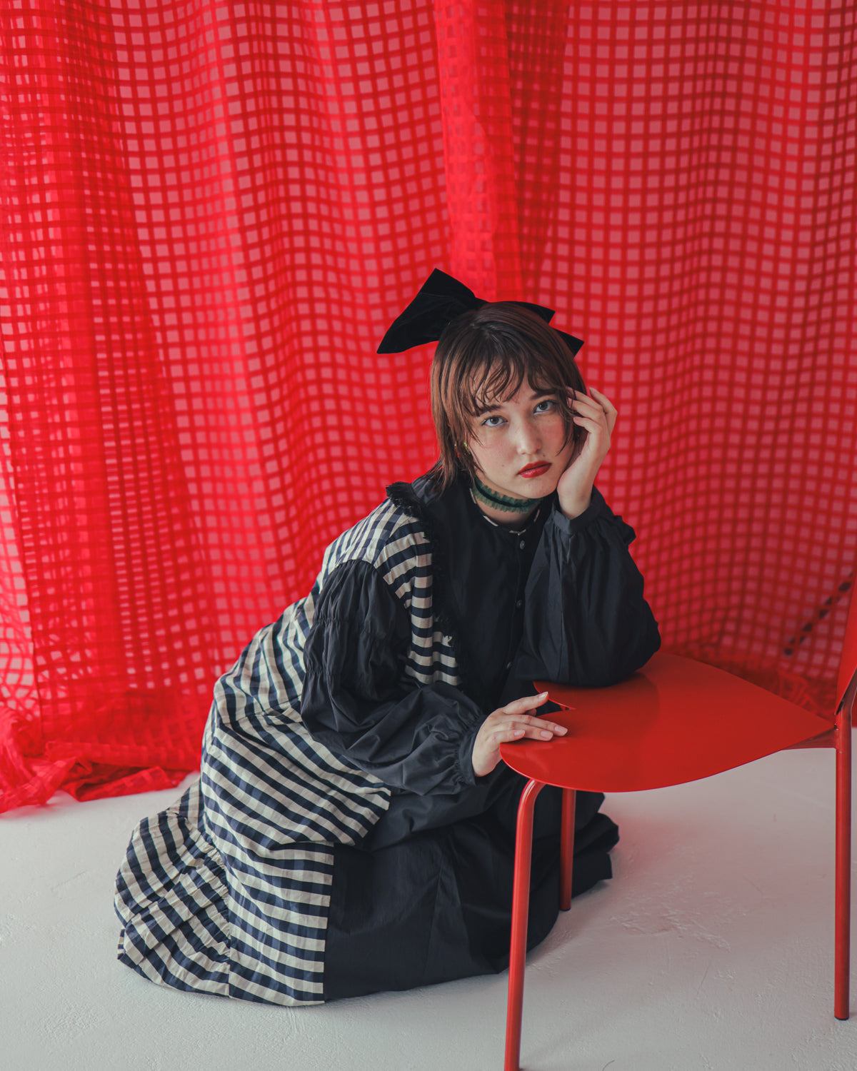 2ピースブロックチェックワンピース ladies  [352-0103-2]