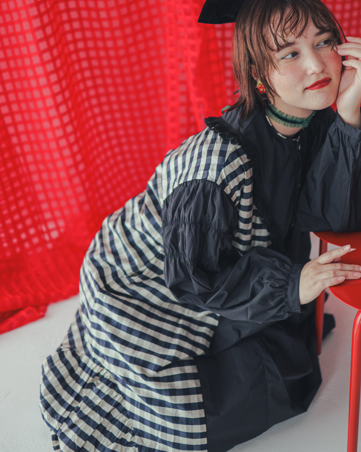 2ピースブロックチェックワンピース ladies  [352-0103-2]