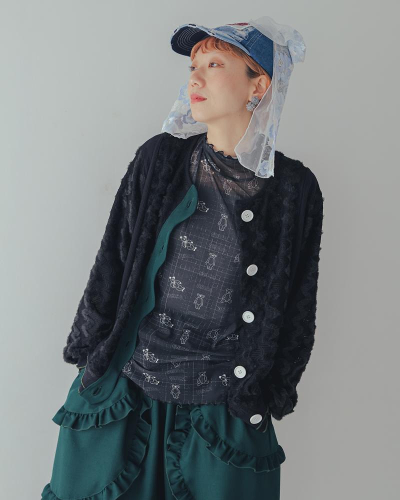 メッシュファーカラフル カーディガン[362-0501-2]