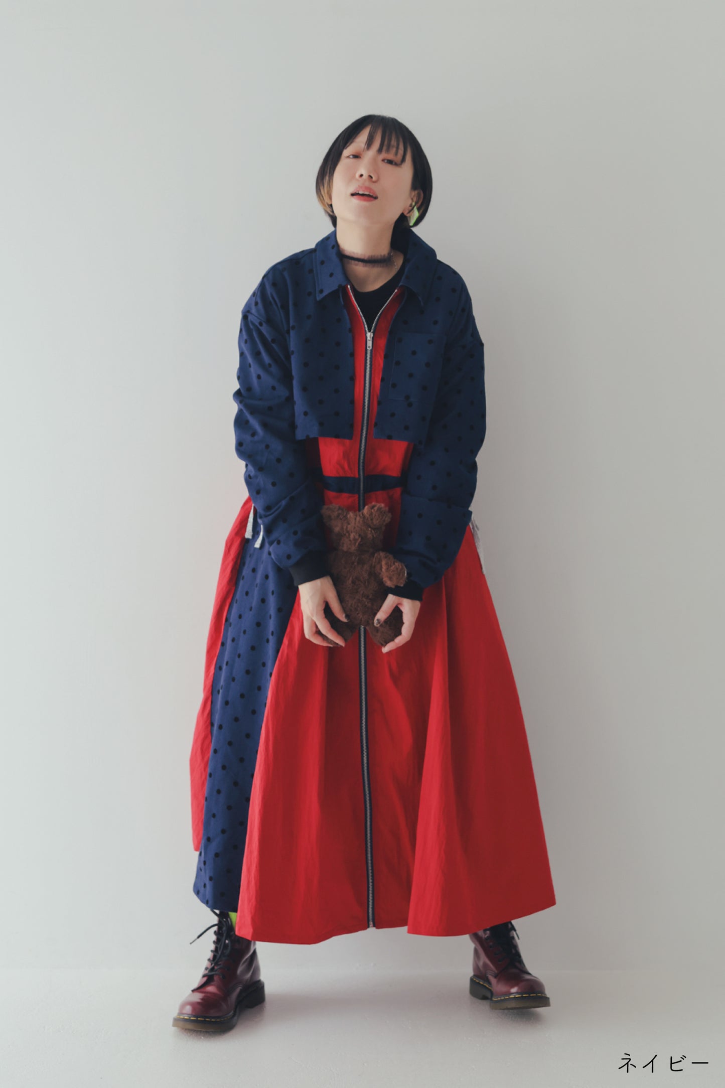 フロッキードットzipperジャケットワンピース  ladies  [352-0102-2]