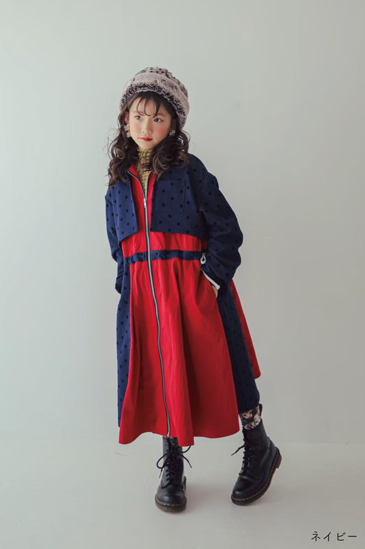 フロッキードットzipperジャケットワンピース   [352-0102-1]