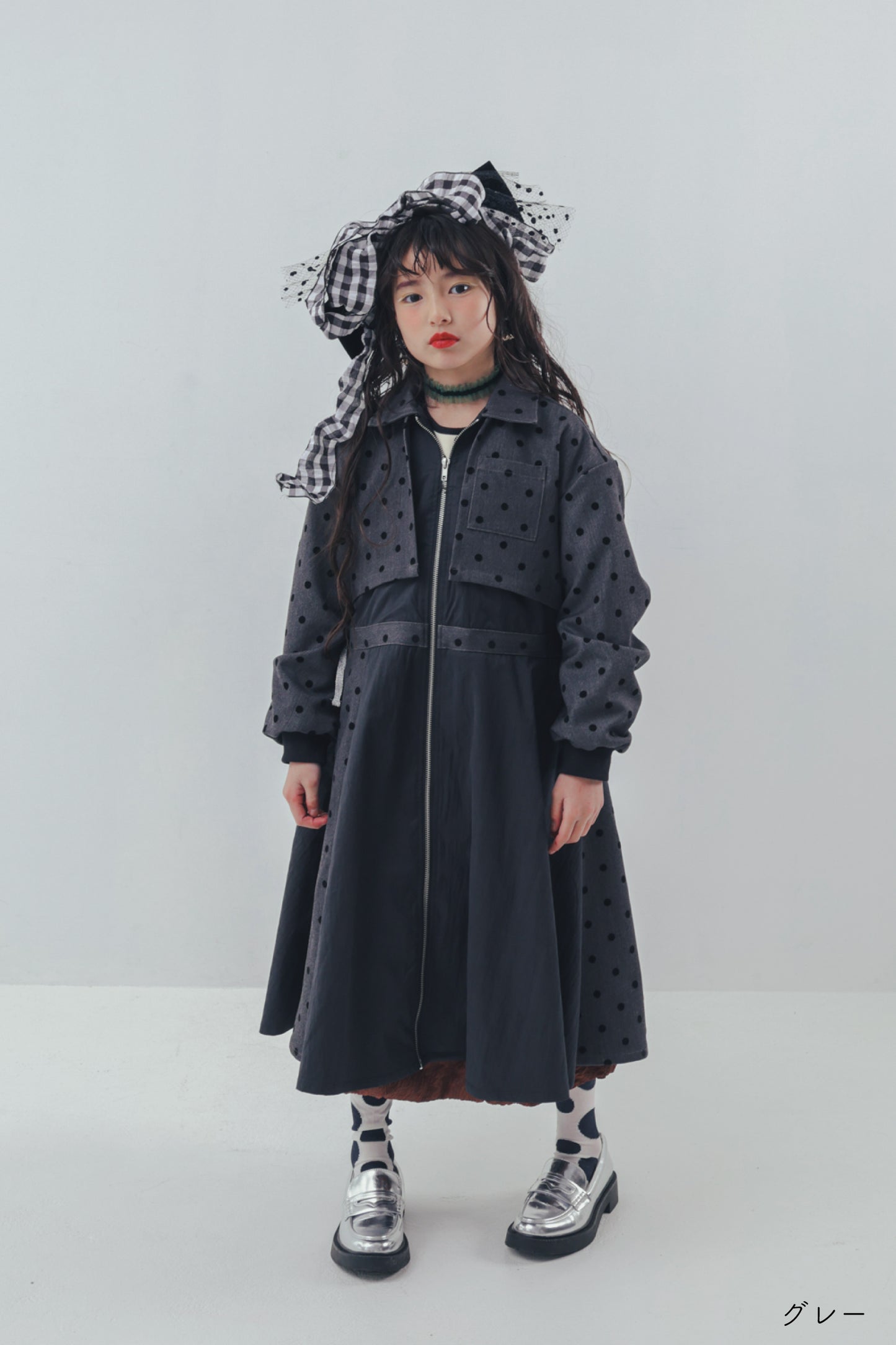 フロッキードットzipperジャケットワンピース   [352-0102-1]