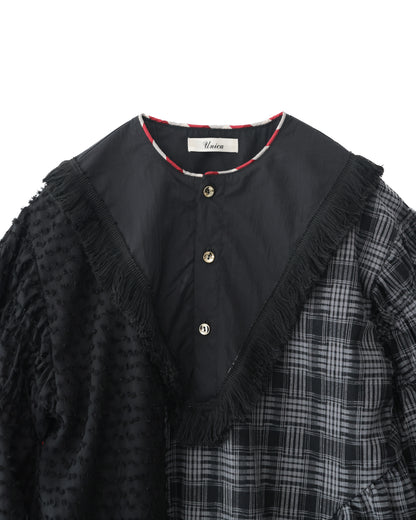 2ピースモノトーンチェック柄ワンピース  [352-0104-1]