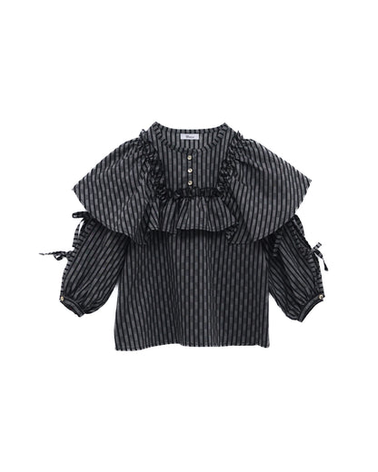 ストライプリボンカットアウトブラウス  ladies  [352-0602-2]